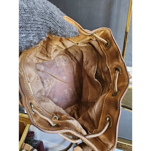 Authentic MCM Brown Visetos Leather Drawstring Bucket Bag - Picture 11 of 12